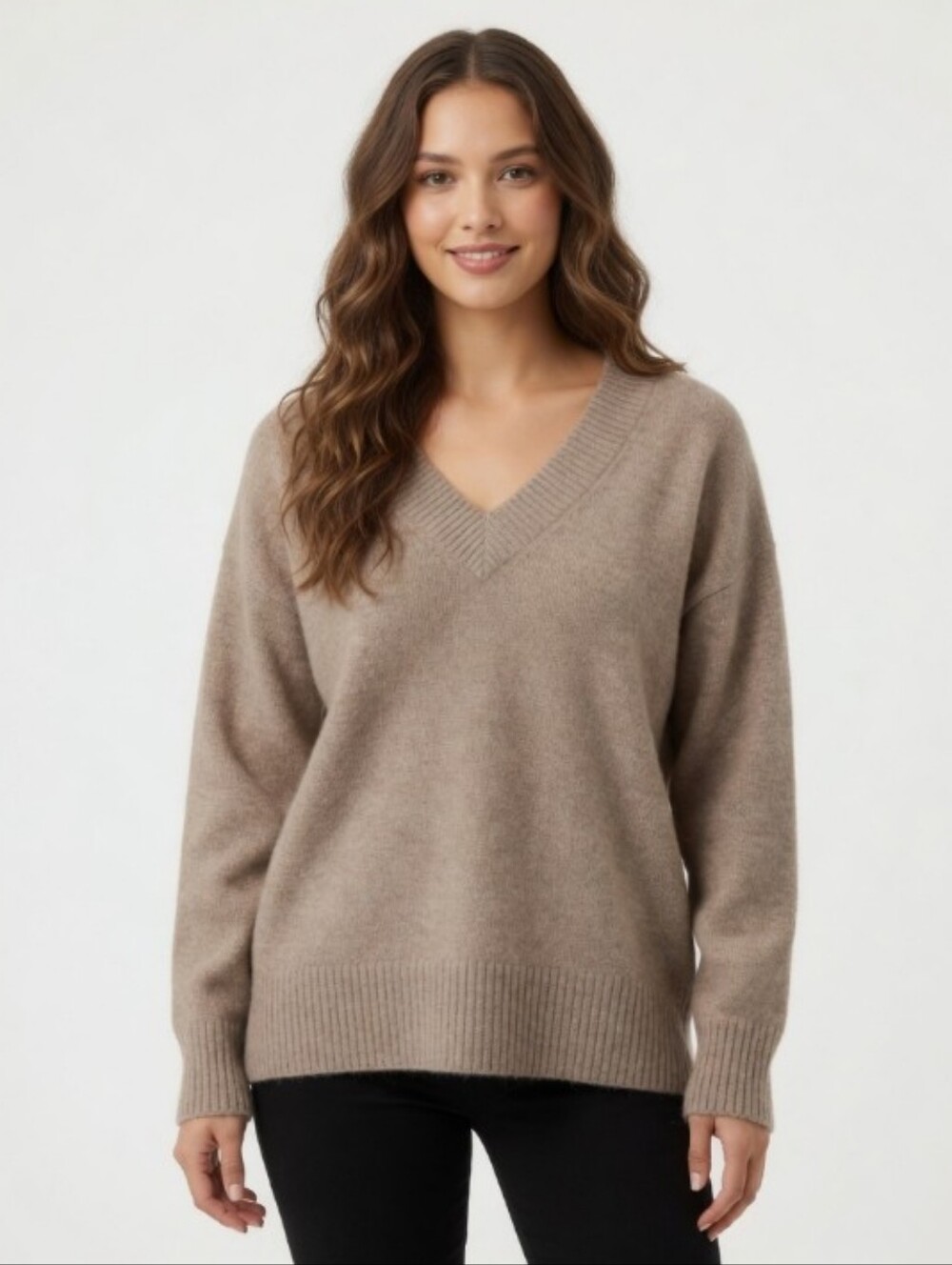 Gap Relaxed Fit Heathered Cocoa Brown V-Neck Knit Sweater Size Medium